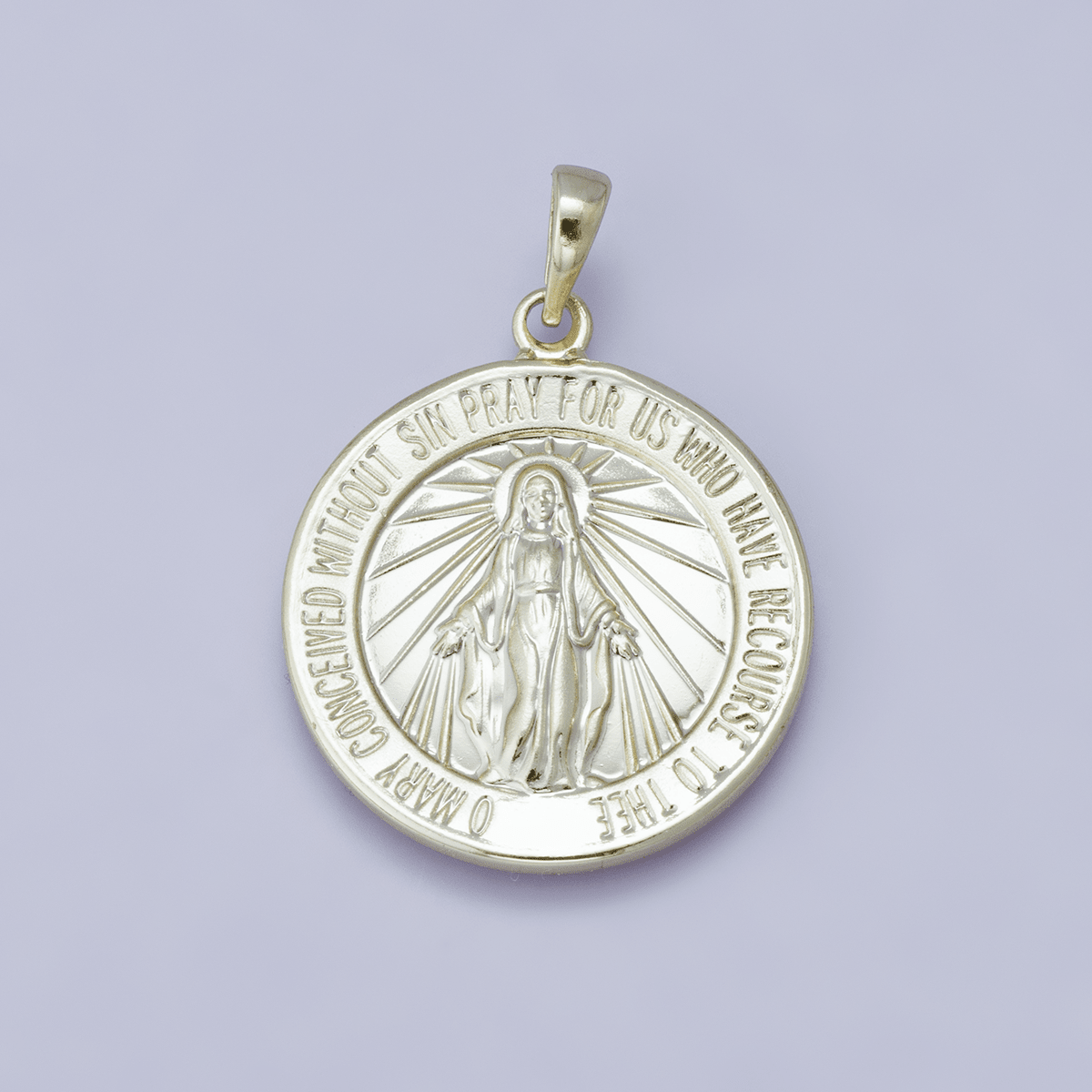 24K, 18K, 14K Gold Filled 29mm Holy Virgin Mary Round Medallion Religious Pendant | H00450