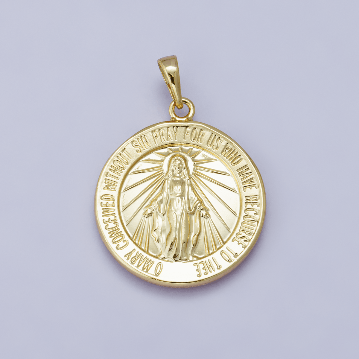 24K, 18K, 14K Gold Filled 29mm Holy Virgin Mary Round Medallion Religious Pendant | H00450