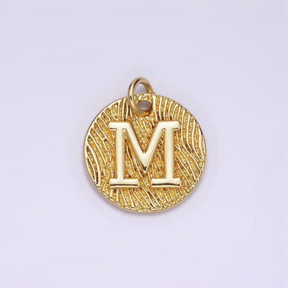 24K Gold Alphabet Charms, English Letter Pendants 15mm Initial Coin Pendants | A-A1119-A-A1131