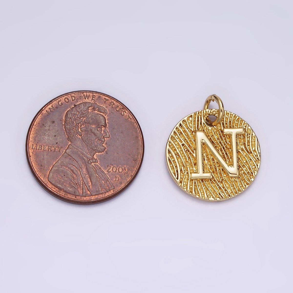 24K Gold Alphabet Charms, English Letter Pendants 15mm Initial Coin Pendants | A-A1119-A-A1131