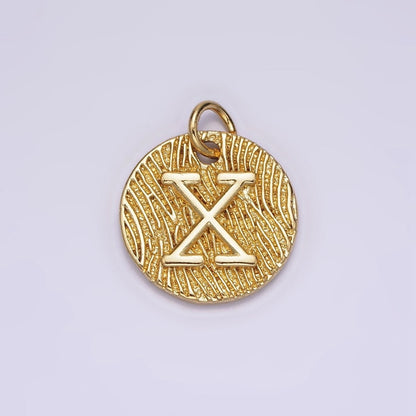 24K Gold Alphabet Charms, English Letter Pendants 15mm Initial Coin Pendants | A-A1119-A-A1131