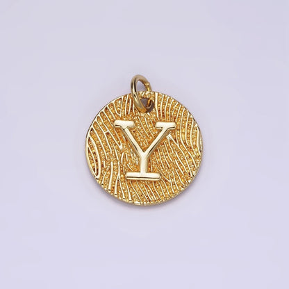 24K Gold Alphabet Charms, English Letter Pendants 15mm Initial Coin Pendants | A-A1119-A-A1131