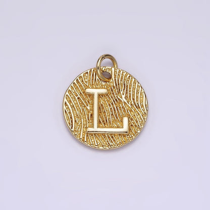 24K Gold Alphabet Charms, English Letter Pendants 15mm Initial Coin Pendants | A-A1119-A-A1131
