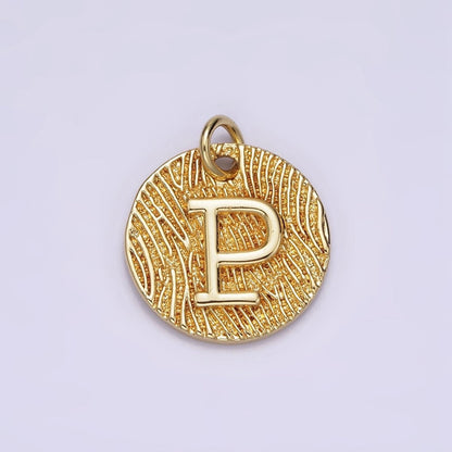 24K Gold Alphabet Charms, English Letter Pendants 15mm Initial Coin Pendants | A-A1119-A-A1131