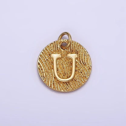 24K Gold Alphabet Charms, English Letter Pendants 15mm Initial Coin Pendants | A-A1119-A-A1131