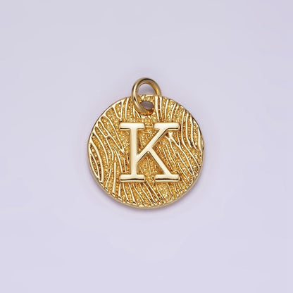 24K Gold Alphabet Charms, English Letter Pendants 15mm Initial Coin Pendants | A-A1119-A-A1131