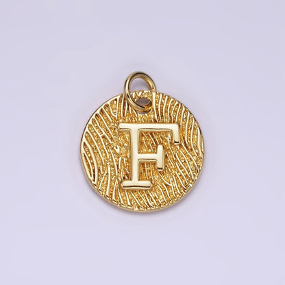 24K Gold Alphabet Charms, English Letter Pendants 15mm Initial Coin Pendants | A-A1119-A-A1131