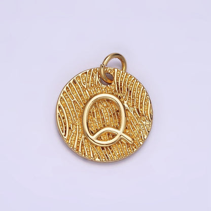 24K Gold Alphabet Charms, English Letter Pendants 15mm Initial Coin Pendants | A-A1119-A-A1131