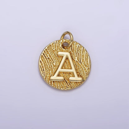 24K Gold Alphabet Charms, English Letter Pendants 15mm Initial Coin Pendants | A-A1119-A-A1131