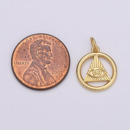 24k Gold and Silver Filled Evil eye Triangle Charm, Circle Evil Eye Charm, , Gold Evil Eye Charm D-540