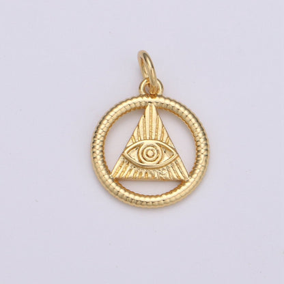 24k Gold and Silver Filled Evil eye Triangle Charm, Circle Evil Eye Charm, , Gold Evil Eye Charm D-540