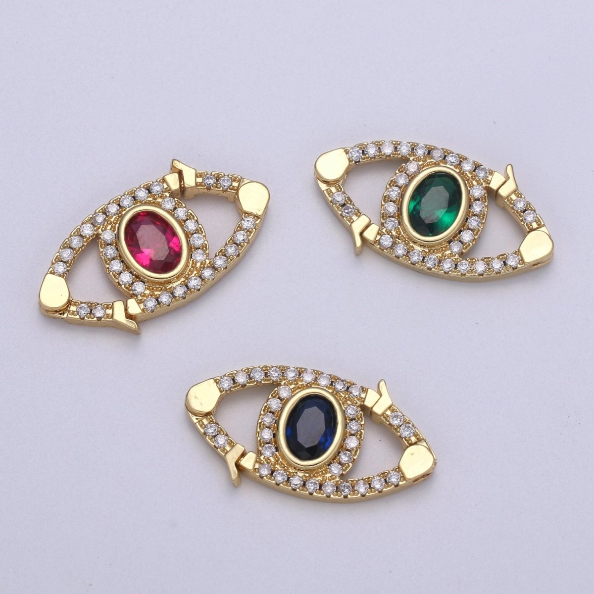 24k Gold CZ Micro Pave Clasp Evil Eye Lock Clasp, Interlock Micro pave Clasp Fastener for Bracelet Necklace Connector Clasp K-332 K-333 K-334