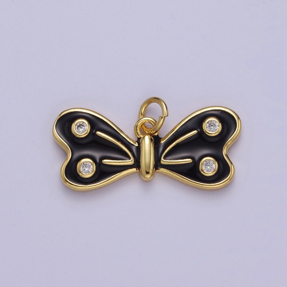 24K Gold Filled 14mm Black, Red, Pink Enamel CZ Dotted Charm | E765 - E767