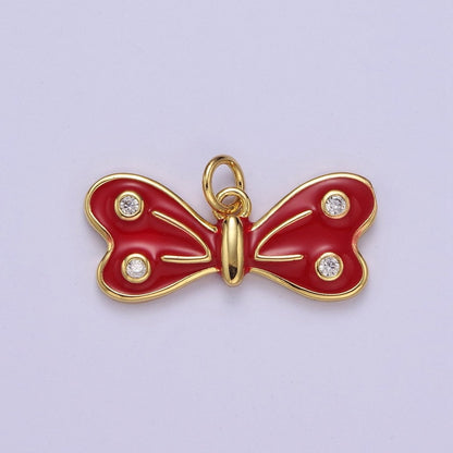 24K Gold Filled 14mm Black, Red, Pink Enamel CZ Dotted Charm | E765 - E767