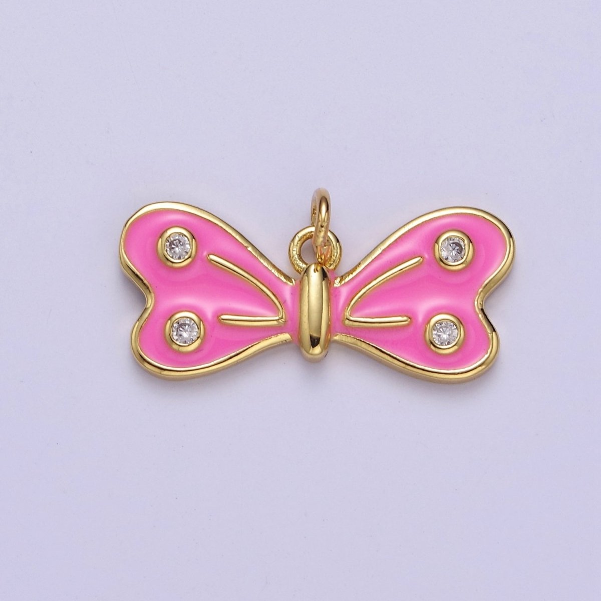 24K Gold Filled 14mm Black, Red, Pink Enamel CZ Dotted Charm | E765 - E767