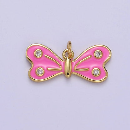 24K Gold Filled 14mm Black, Red, Pink Enamel CZ Dotted Charm | E765 - E767