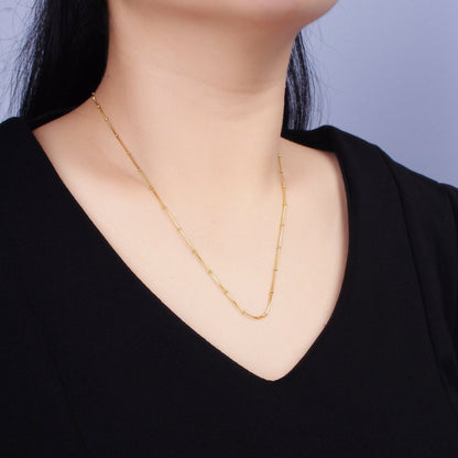 24K Gold Filled 0.8mm Dainty Satellite Beaded Box Chain 18 Inch Layering Necklace | WA-1926