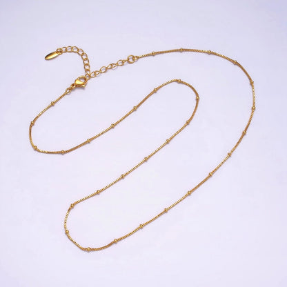 24K Gold Filled 0.8mm Dainty Satellite Beaded Box Chain 18 Inch Layering Necklace | WA-1926