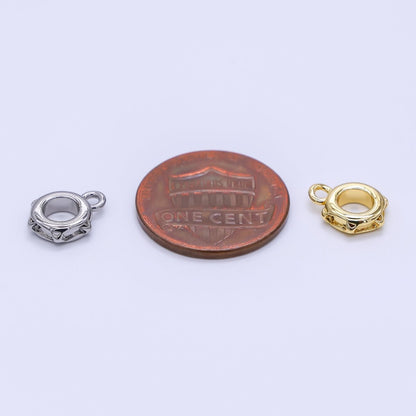 24K Gold Filled 10mm Geometric Edged Drop Rondelle Bail Slide Charm Holder Enhancer in Gold &amp; Silver | Z1297