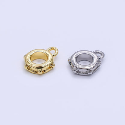 24K Gold Filled 10mm Geometric Edged Drop Rondelle Bail Slide Charm Holder Enhancer in Gold &amp; Silver | Z1297