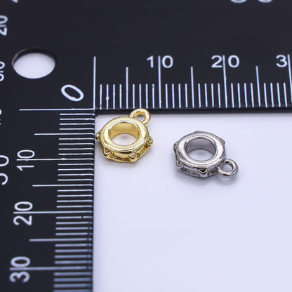 24K Gold Filled 10mm Geometric Edged Drop Rondelle Bail Slide Charm Holder Enhancer in Gold &amp; Silver | Z1297