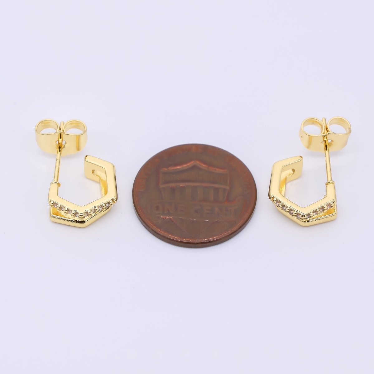 24K Gold Filled 10.5mm Micro Paved CZ Geometric Claw Cartilage C-Shaped Hoops Earrings | AI462