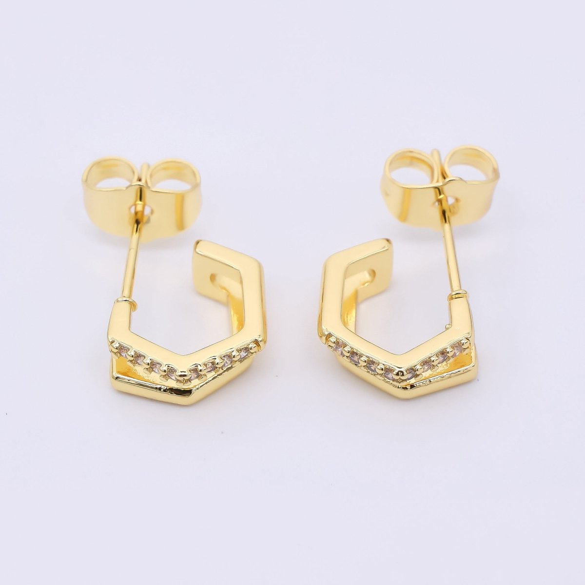 24K Gold Filled 10.5mm Micro Paved CZ Geometric Claw Cartilage C-Shaped Hoops Earrings | AI462