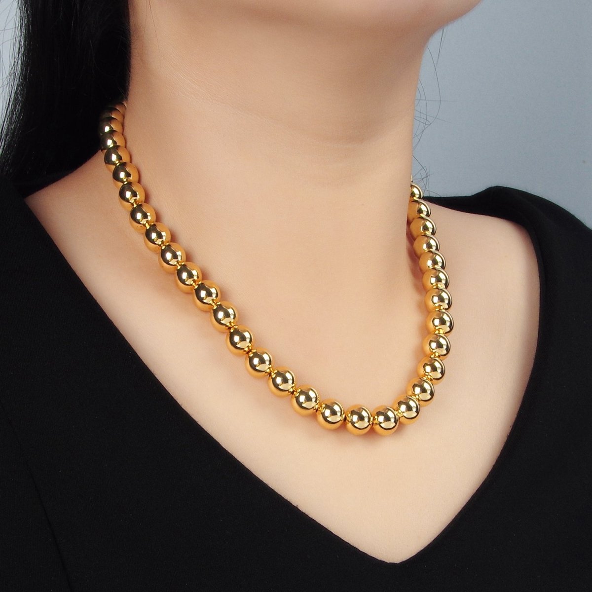 24K Gold Filled 10mm, 12mm, 14mm Beaded Bubble Magnetic Closure 18.5 Inch Necklace | WA-2635 ~ WA-2637