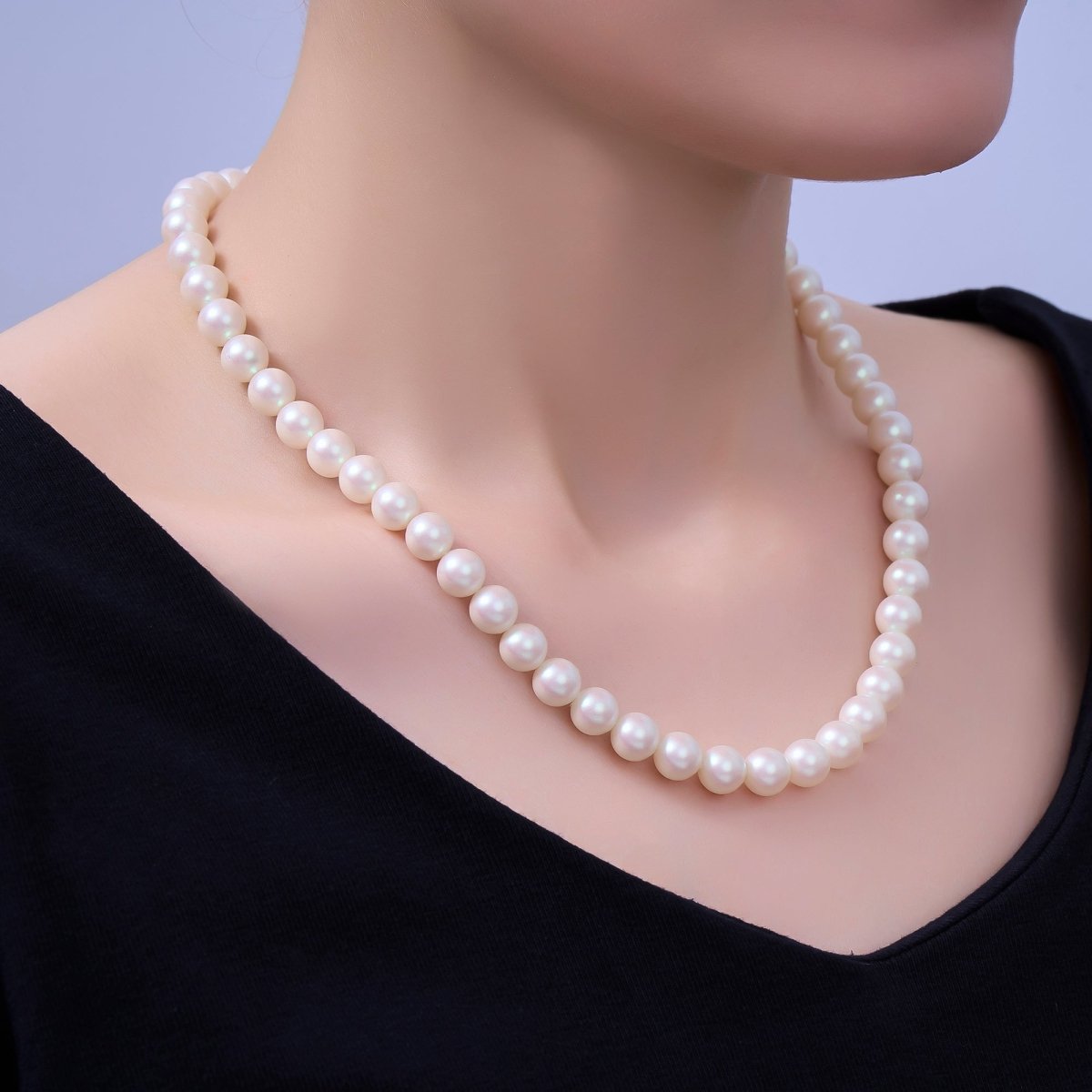 24K Gold Filled 10mm, 8mm, 6mm, 4mm, 3mm White Shell Pearl Gemstone 17 Inch Necklace | WA-2775 ~ WA-2779