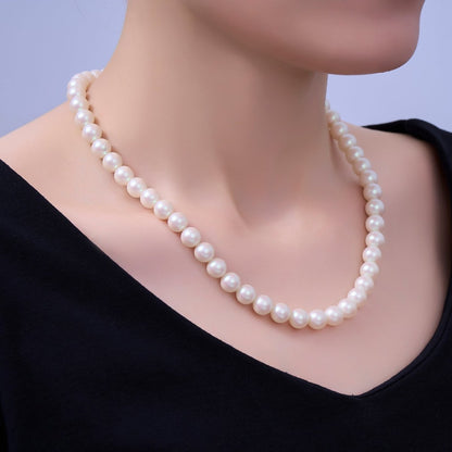 24K Gold Filled 10mm, 8mm, 6mm, 4mm, 3mm White Shell Pearl Gemstone 17 Inch Necklace | WA-2775 ~ WA-2779