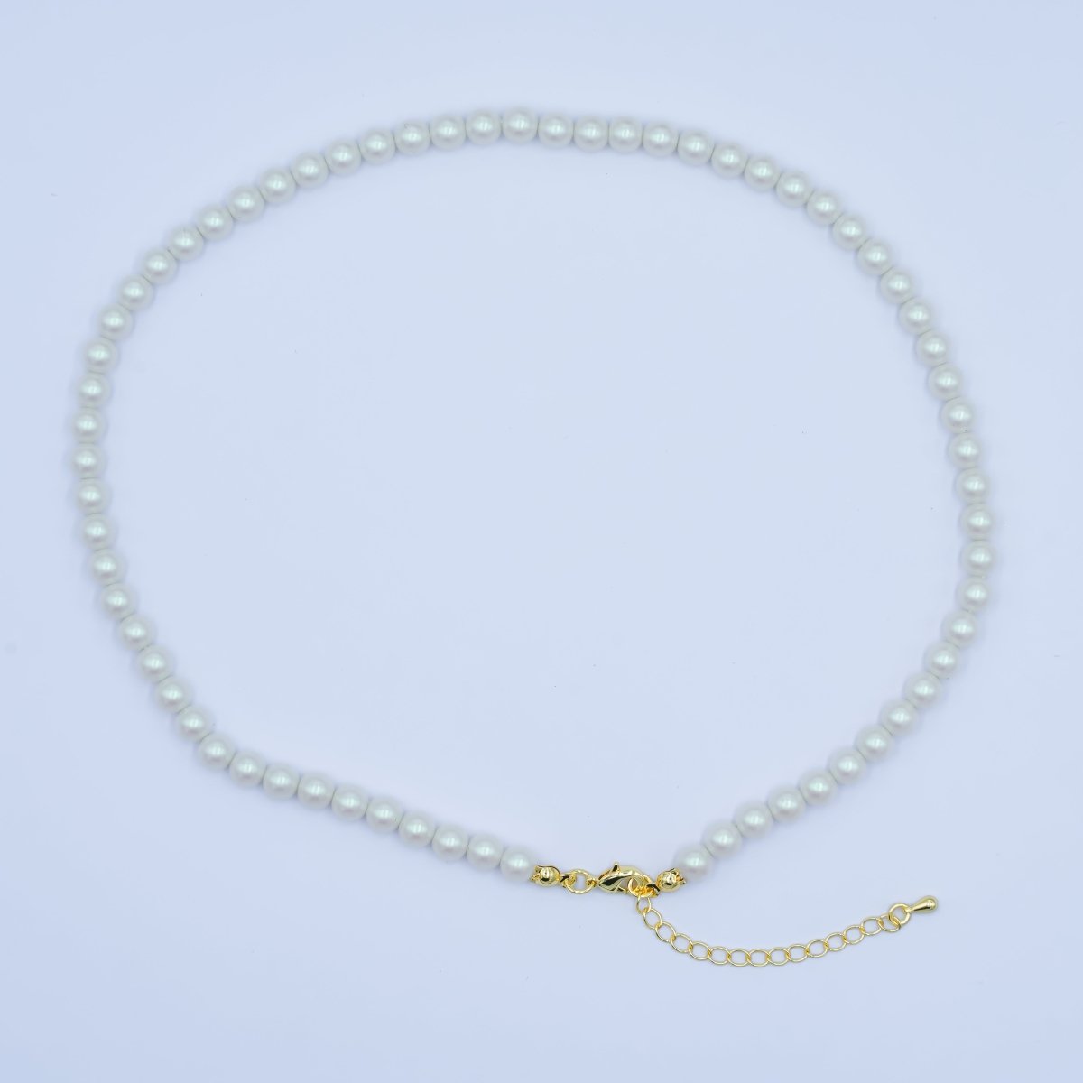 24K Gold Filled 10mm, 8mm, 6mm, 4mm, 3mm White Shell Pearl Gemstone 17 Inch Necklace | WA-2775 ~ WA-2779