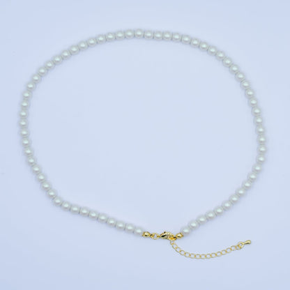 24K Gold Filled 10mm, 8mm, 6mm, 4mm, 3mm White Shell Pearl Gemstone 17 Inch Necklace | WA-2775 ~ WA-2779