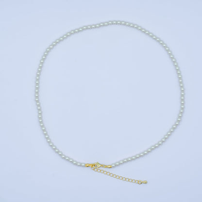 24K Gold Filled 10mm, 8mm, 6mm, 4mm, 3mm White Shell Pearl Gemstone 17 Inch Necklace | WA-2775 ~ WA-2779