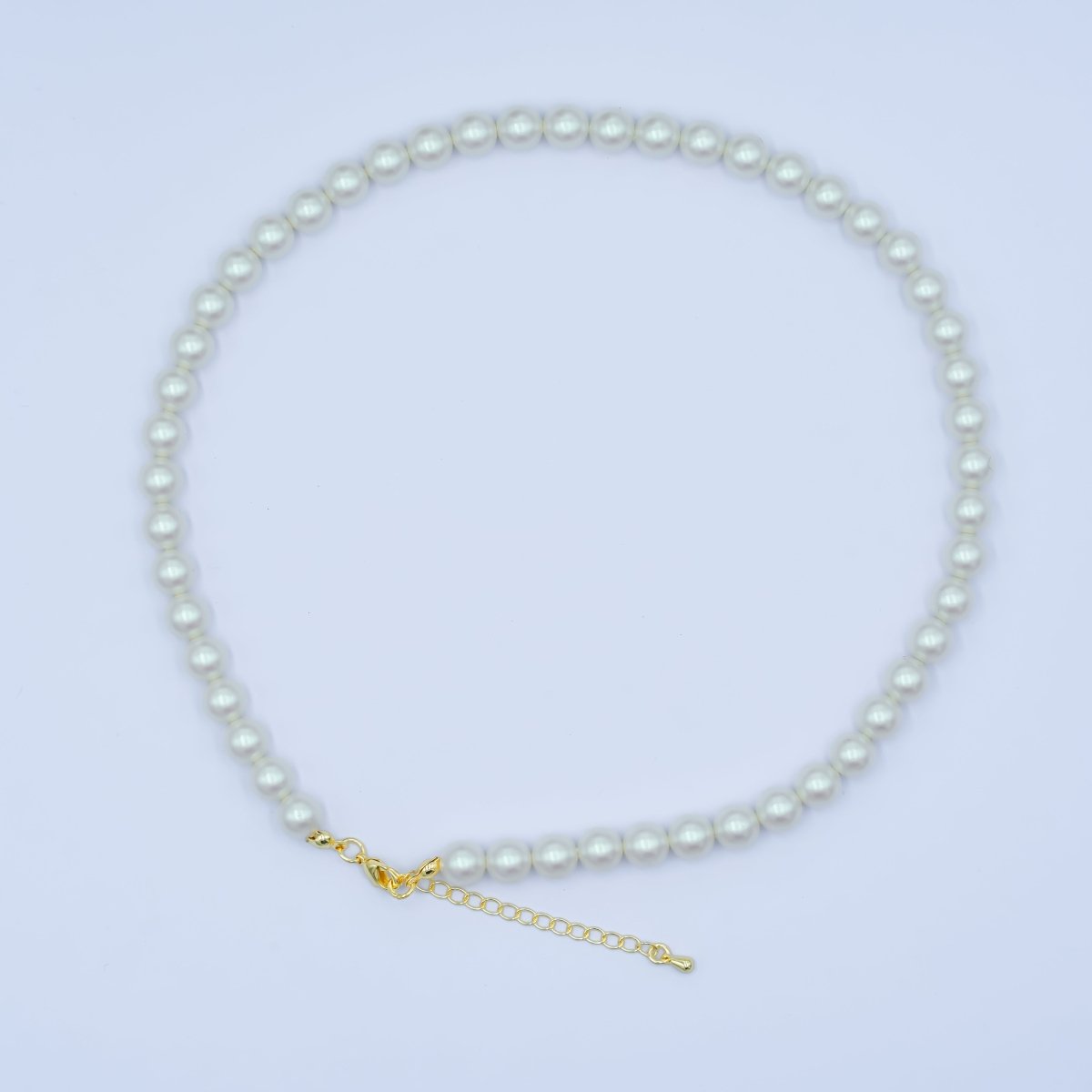24K Gold Filled 10mm, 8mm, 6mm, 4mm, 3mm White Shell Pearl Gemstone 17 Inch Necklace | WA-2775 ~ WA-2779