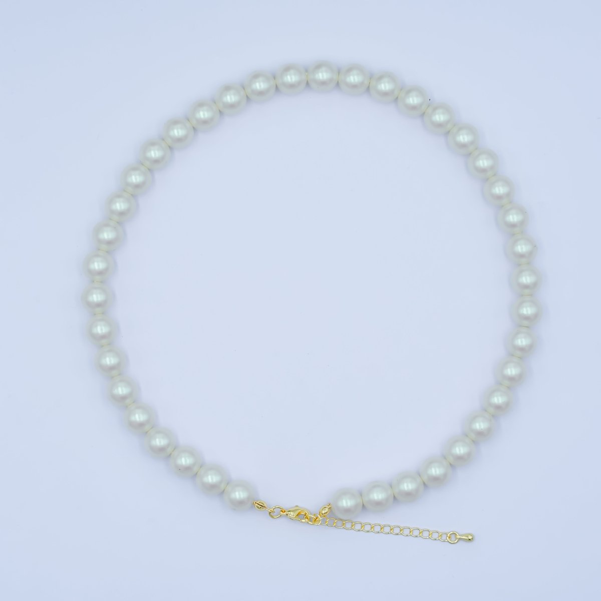 24K Gold Filled 10mm, 8mm, 6mm, 4mm, 3mm White Shell Pearl Gemstone 17 Inch Necklace | WA-2775 ~ WA-2779