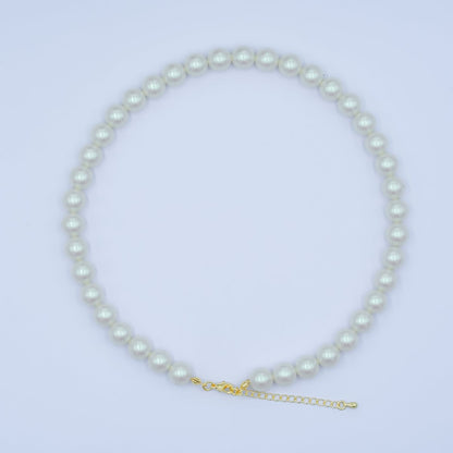 24K Gold Filled 10mm, 8mm, 6mm, 4mm, 3mm White Shell Pearl Gemstone 17 Inch Necklace | WA-2775 ~ WA-2779