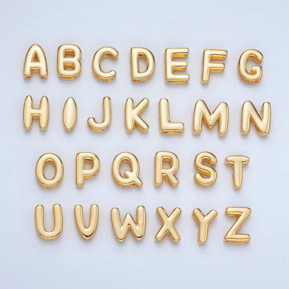 24K Gold Filled 10mm Chubby Minimalist Alphabet Letter Initial Personalized Bead | A1578-A1590