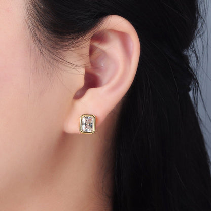 24K Gold Filled 10mm Clear CZ Baguette Bezel Stud Earrings | AD672
