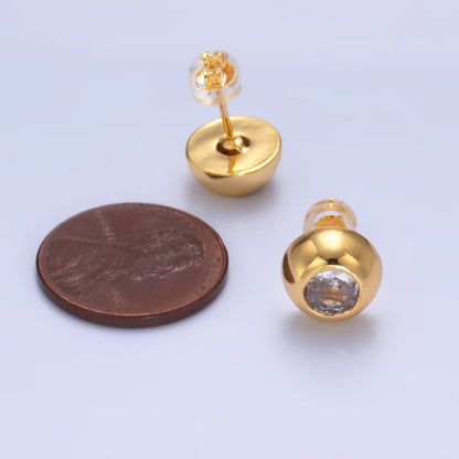 24K Gold Filled 10mm Clear CZ Bezel Round Stud Earrings in Gold &amp; Silver | V230 V489