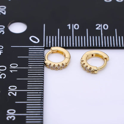 24K Gold Filled 10mm Clear CZ Micro Paved Lined Cartilage Huggie Earrings | AJ035
