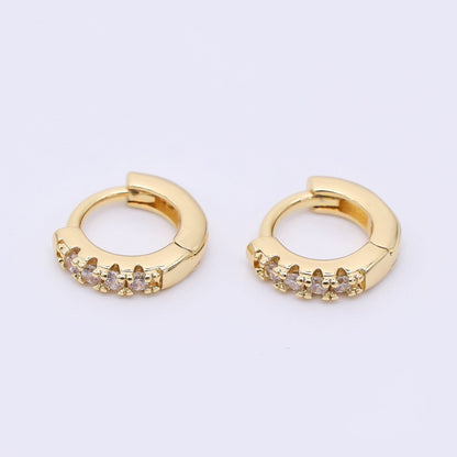 24K Gold Filled 10mm Clear CZ Micro Paved Lined Cartilage Huggie Earrings | AJ035