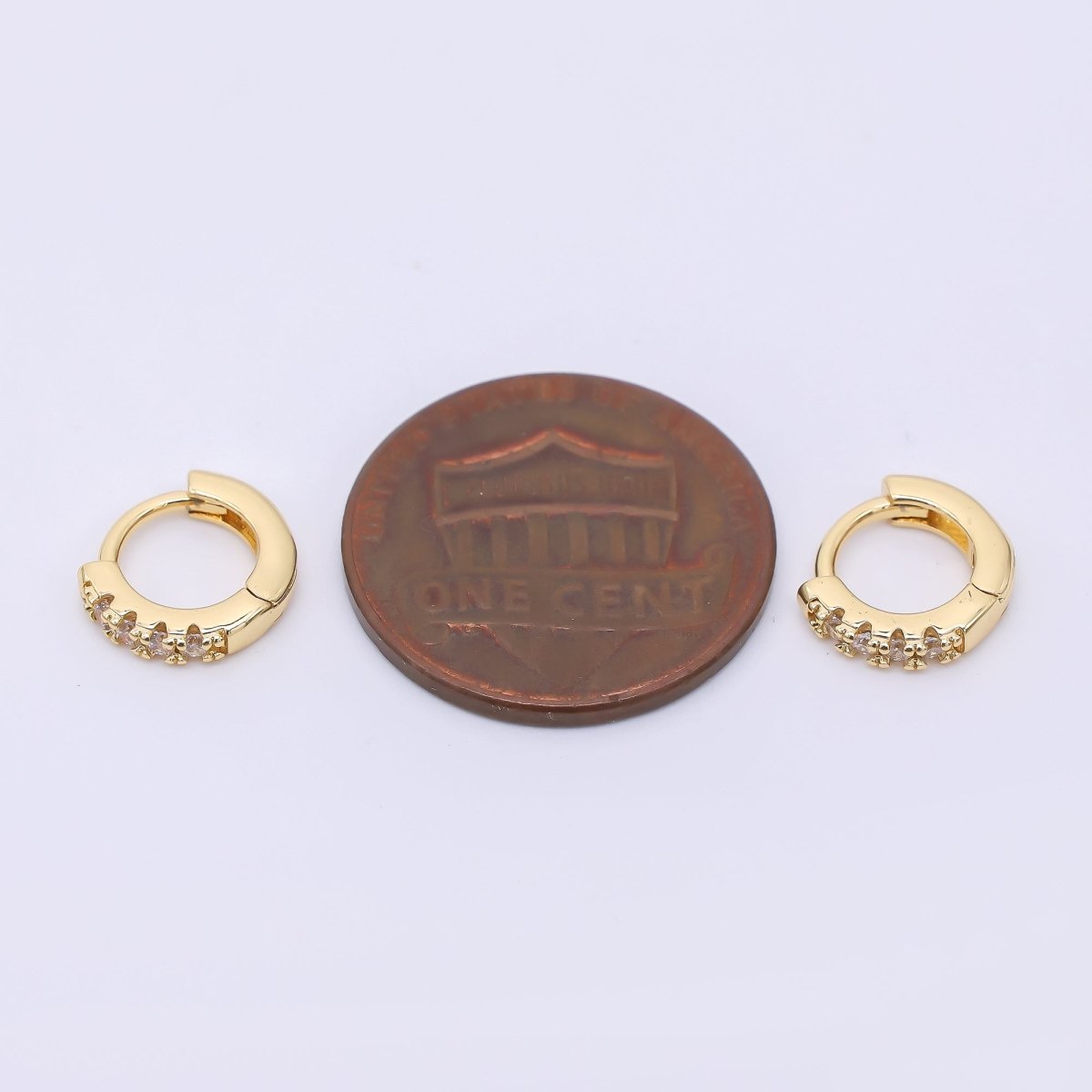 24K Gold Filled 10mm Clear CZ Micro Paved Lined Cartilage Huggie Earrings | AJ035