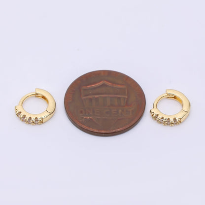 24K Gold Filled 10mm Clear CZ Micro Paved Lined Cartilage Huggie Earrings | AJ035