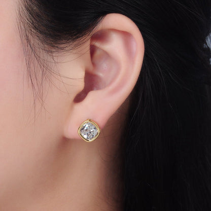 24K Gold Filled 10mm Clear CZ Square Bezel Stud Earrings | AD673