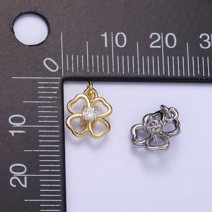 24K Gold Filled 10mm CZ Open Flower Mini Charm in Gold &amp; Silver | C588