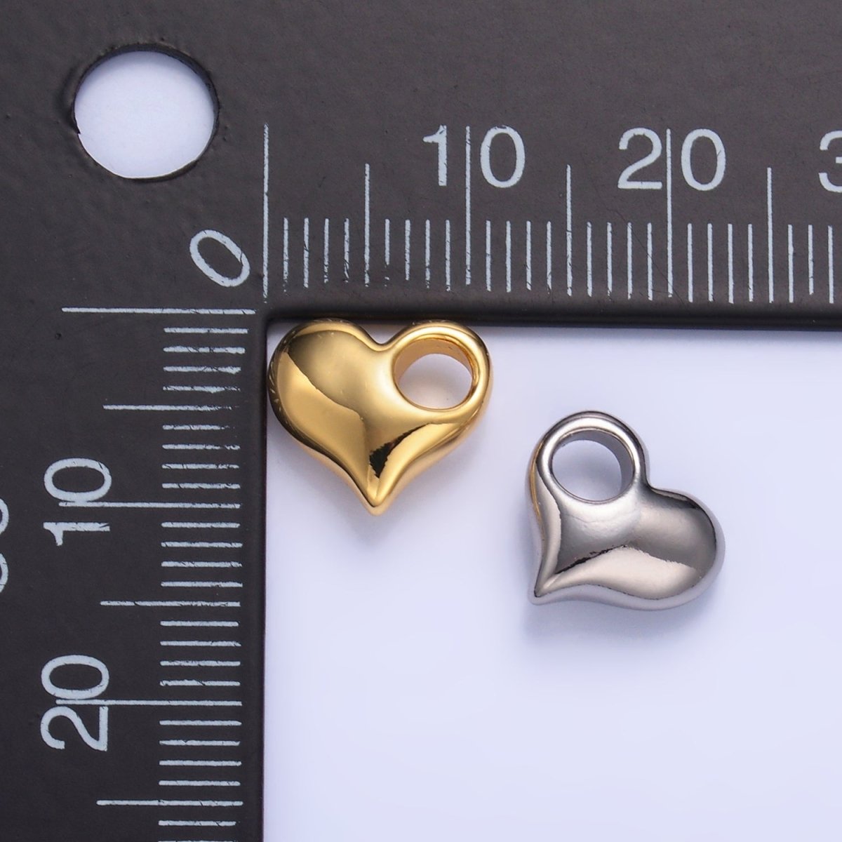 24K Gold Filled 10mm Heart 3D Multidimensional Charm in Gold &amp; Silver | M181