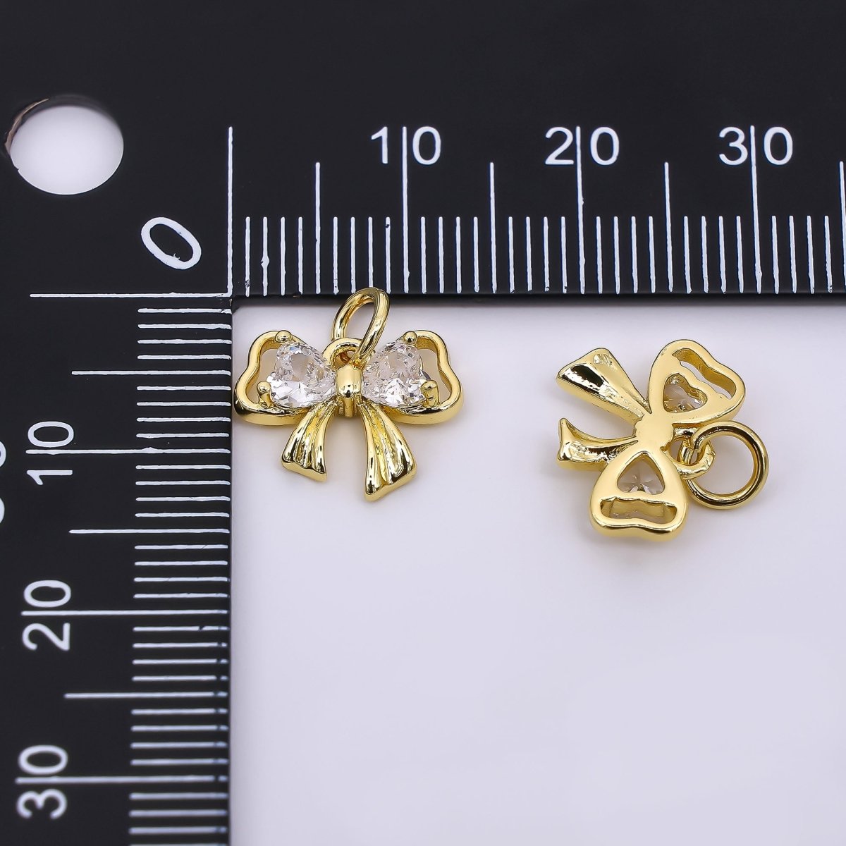 24K Gold Filled 10mm Heart-Shaped CZ Dainty Bow Tie Charm | AJ-503