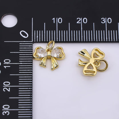24K Gold Filled 10mm Heart-Shaped CZ Dainty Bow Tie Charm | AJ-503