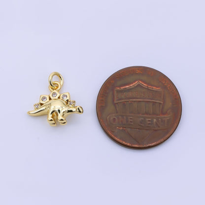 24K Gold Filled 10mm CZ Monstrous Lizard Stegosaurus Dinosaur Charm | AJ397