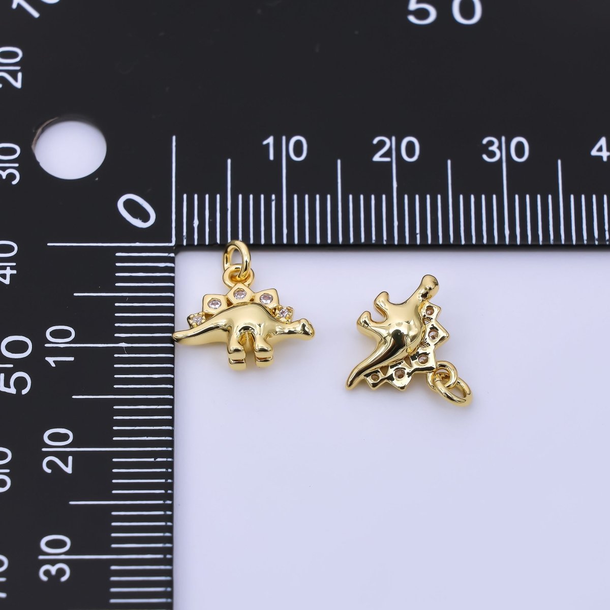 24K Gold Filled 10mm CZ Monstrous Lizard Stegosaurus Dinosaur Charm | AJ397